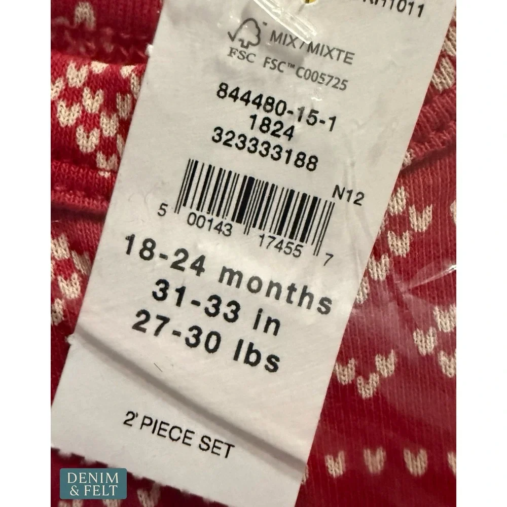 NEW Gap Kids Organic Cotton Fair Isle Holiday Pajama Set Cozy Winter 18-24M‎